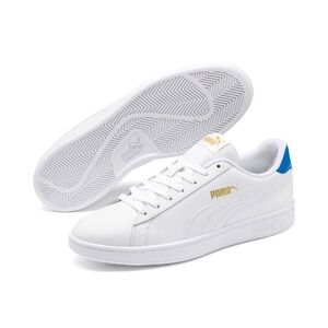 Brand New Men's White & Blue Smash V2 Leather Sneakers